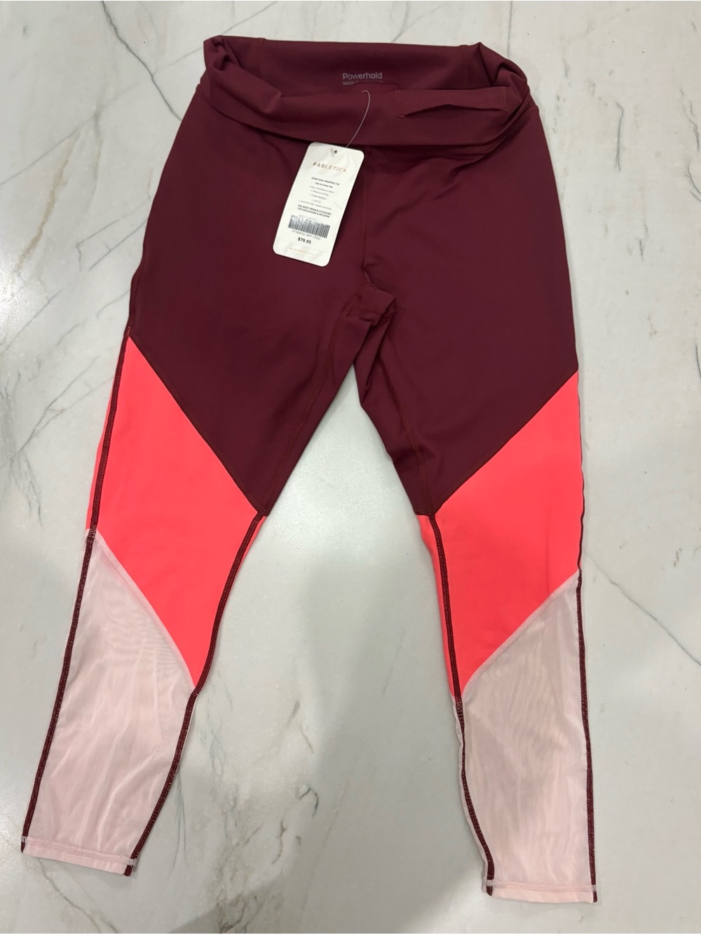 Fabletics Maroon, Coral & Light Pink Colorblock Leggings
